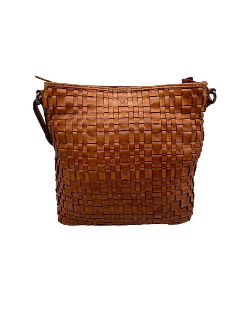 Vilenca Brown Woven Leather Crossbody Bag
